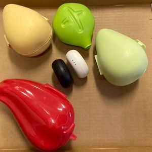 Tupperware for vegetable storage includes salt and pepper set.